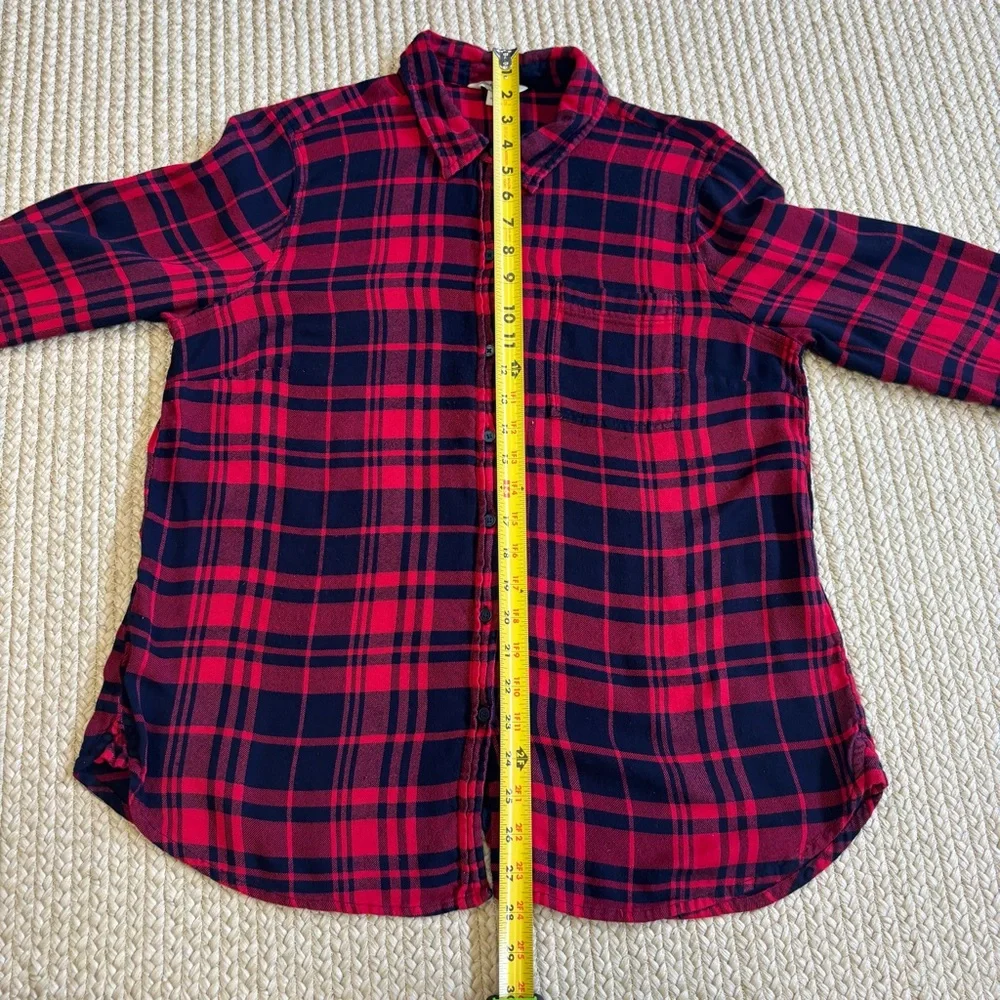 Lucky Brand Women’s Plaid Button Up Shirt Large Red Black Rayon Long Sleeve - Picture 7 of 11